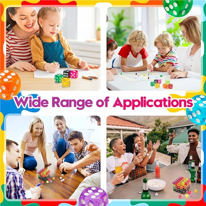 100 Pieces Colored Dice Set, Standard Bulk Colors Dices, Classroom Dice, Translucent 6 Sided Games Dice for Board Games, Parties, Classroom Math Games