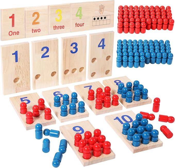Counting Peg Boards, Toddlers Wooden Counting Number Math Learning Toy with 110 Pegs, Montessori Math Manipulatives Materials for Kids 3 4 5 6 Years Old, Educational Kindergarten Learning Activities