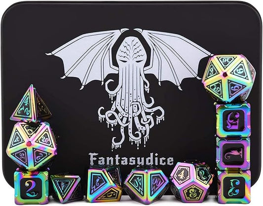 Metal Dice Set Collection for DND and All TRPG Games (Cthulhu, Rainbow 11 Set)