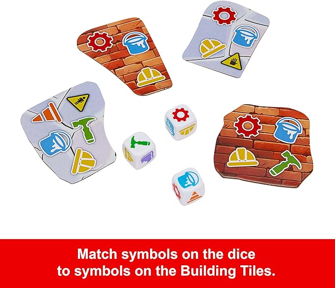 Mattel Games Beaver Building Fun Game for Family Nights, Game Nights, Travel & Camping for 2-4 Players 6 and Up with 45 Beaver Figures, 14 Double-Sided Building Tiles and 3 Dice.