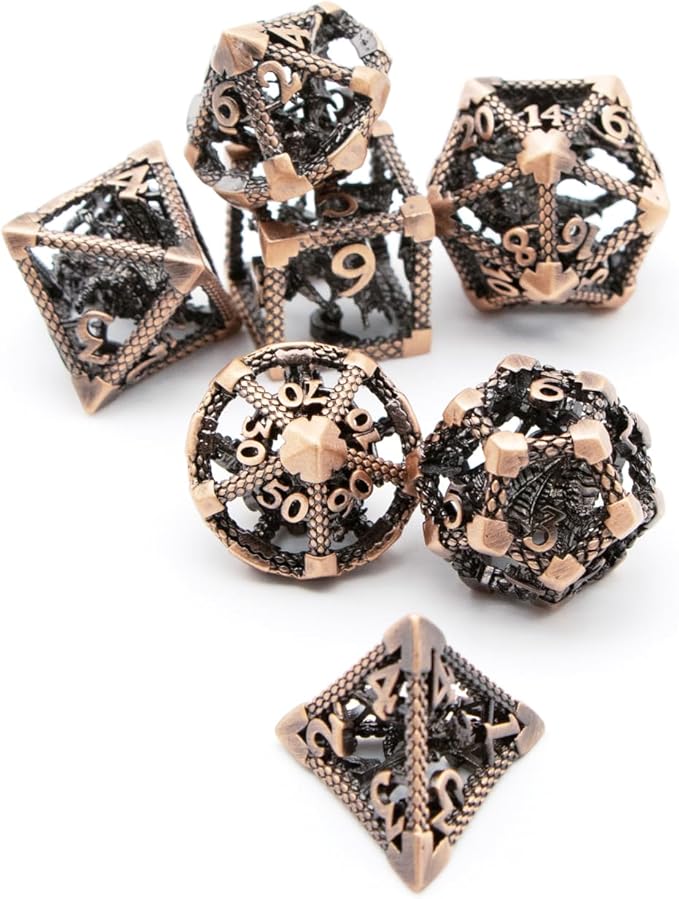 D&D Dice, Dungeons and Dragons Metal Dice Set of 7PC,DND Dice Role Playing D and D Starter Dice for RPG MTG Table Board Games Pathfinder Warhammer Shadowrun Yahtzee (3D-Copper)