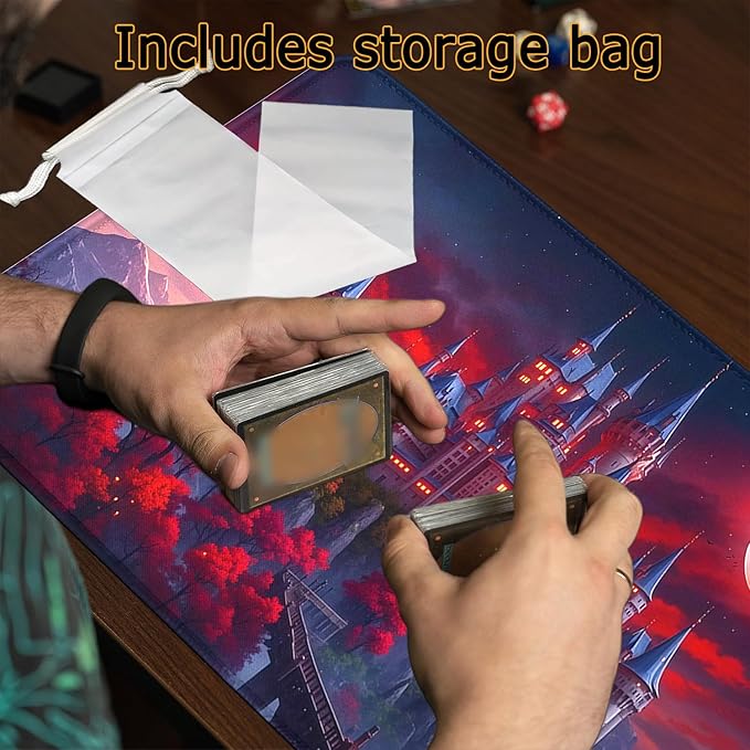 MTG Playmat- Stitched Edges Forest TCG Playmat-Non-Slip Landscape Play Mat Smooth Surface Rubber Base Board Game Mousepad 24x14 inches for Trading Card Game Playing with Storage Bags