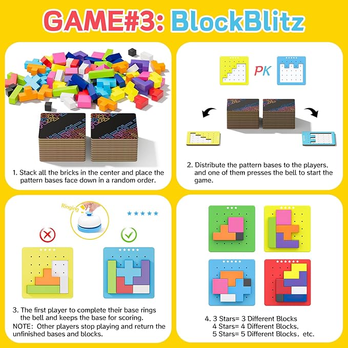 Wooden Block Game 120Pcs Fast-Paced Stacking Building Block Game Challenging Board Games for Kids 1 to 6 Players Color Block Puzzles Party Games for Ages 4+