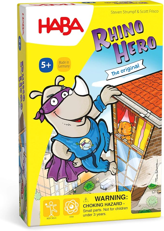 HABA Rhino Hero Game - Card Games for Kids, Ideal for Ages 5 & up - The Heroic Rhino Hero Stacking Card Game Adventure - Triple Award Winner
