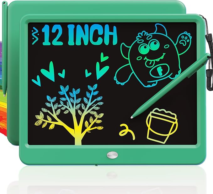 TEKFUN LCD Writing Tablet for Kids Boys Toys, 12 Inch Erasable Doodle Board Colorful Drawing Pad, Board Games Outdoor Travel Toys Gifts for Toddlers Boys Adults (Green)