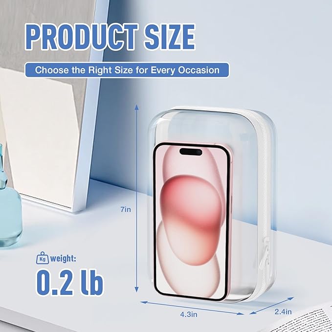 2 Pack Clear Hard Shell Zipper Case, BIiss Plastic Bins for Organizing, Clear Zipper Pouches Makeup Case & Lidded Storage Bins for Cosmetics, Puzzles, 7 x 4.3 x 2.4 Inch (White)