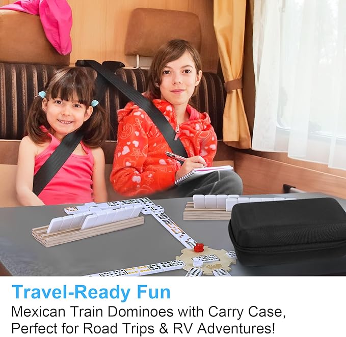 BATURU Double 12 Mexican Train Dominoes Set, Dominos Set for Adults, 91 Number Tiles with Carry Case, Fun Board Games for Adults & Family Game Night, Travel Games, Easter Basket Stuffers (8 Racks