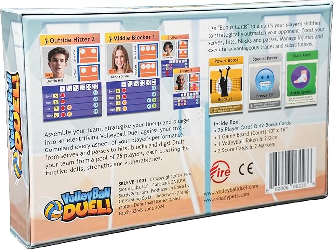 Action & Strategy Volleyball Board Game | Indoor Theme | Ages 13+ | 2 Players | 1v1 or 2v2 | Average Playtime 15 Minutes | Gift for Volleyball Players and Fans