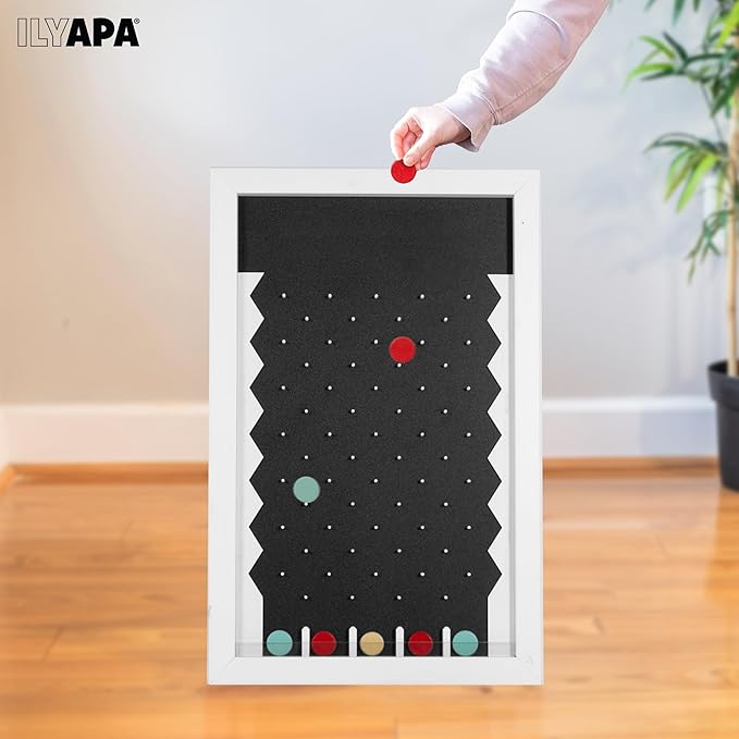 Ilyapa Large Prize Drop Board Game - 18x28 Inch Portable Penny Drop Game for Events and Trade Show - Wooden A-Frame Chalkboard Sign, Eraser