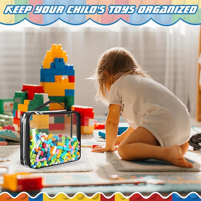Sanwuta 12 Pcs Extra Large Toy Storage Bags 12.6 x 9 x 2.36 Inch Waterproof Toy Bags with Zipper Clear PVC Puzzles Organizing Container for Books Board Games Building Blocks Toiletry(Black)