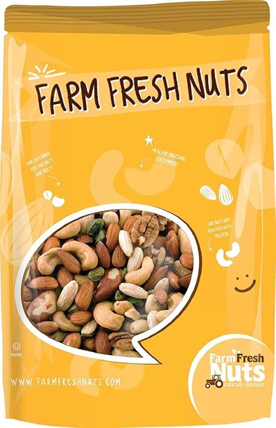 Dry Roasted Deluxe Mixed Nuts with Himalayan Salt (2 Lbs.) - The World's Finest Premium Mix of Almonds, Brazil Nuts, Cashews, Pecans & Pistachios - Farm Fresh Nuts Brand