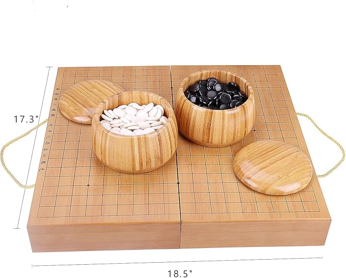 19x19 / Go Game SetHigh Grade Gift Box Board with Single Convex Melamine Stones and Bamboo Bowls Set