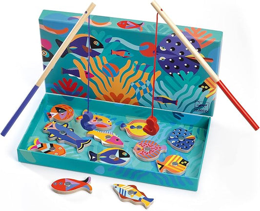 DJECO Fishing Graphic Magnetic Fishing Game - Catch Colorful Sea Creatures - Fun & Engaging for Family & Friends, Perfect for Gift - Wooden Toy for Children 2+ Years Girls & Boys