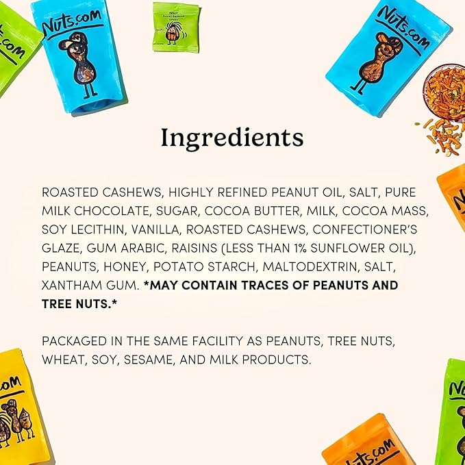 Nuts.com – Sweet and Salty Gift Tray for Summer and Festive Gifts — Healthy Snack Sampler Box, 1.25 Lbs of Roasted Cashews, Peanuts, Chocolate-Covered Raisins
