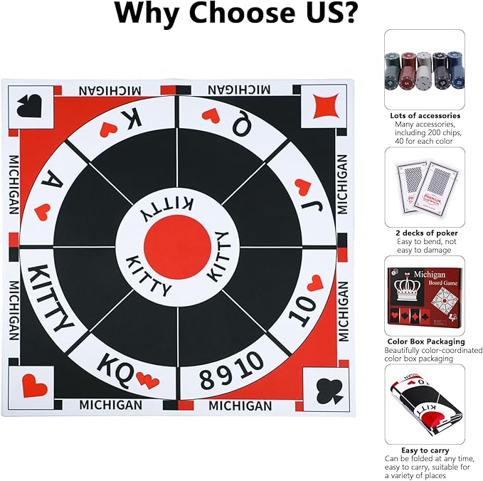 23.6 Inches Tripoley Game Tripoli Board Game Anti-Slip Mat,Combination of Michigan Rummy, Hearts and Poker,200 Pokers,2 Boxes of Cards,1 Storage Bag
