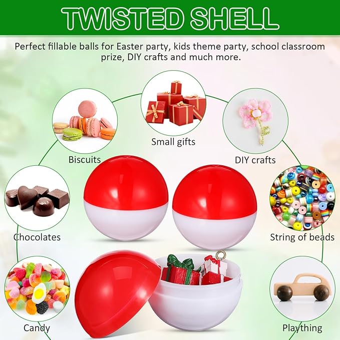 GLEAVI 20Pcs Gumball Vending Machine Capsules: 2 inch Empty Round Capsules Plastic Containers for Birthday Party Easter Chritsmas(Red and White)