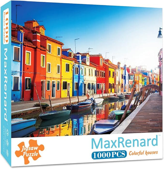 MaxRenard Brilliant Landscape Jigsaw Puzzle 1000 Pieces for Adults Colorful Venice Burano Island Home Wall Decoration Family Game Gift