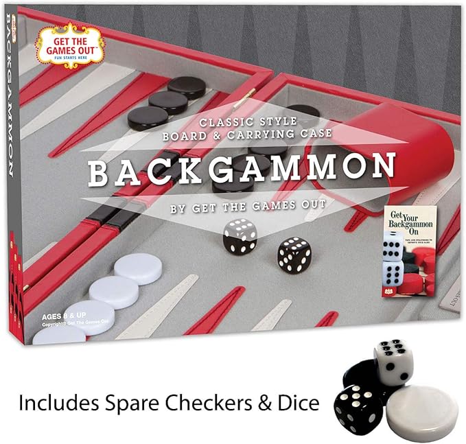 Get The Games Out Top Backgammon Set - Classic Board Game Case - Best Strategy & Tip Guide - Available in Small, Medium and Large Sizes (Red, Medium)