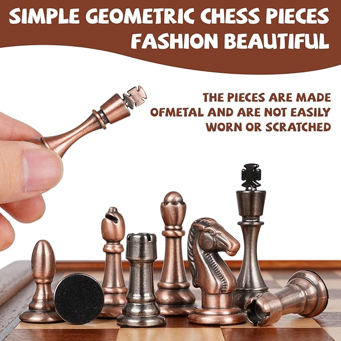 12.5-Inch Wooden Chess Set with Weighted Metal Chess Pieces, Storage Drawer Wooden Chess Board, Includes 2 Extra Queens – Premium Board Games Metal Chess Set for Adults and Chess Enthusiasts