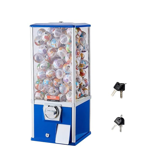 VEVOR Gumball Machine for Kids, 25" Height Home Vending Machine, PS Bouncy Balls Dispenser, Hold 230 Capsule Toys, Rectangle Bubble Gum Machine for Game Stores, Coin Operated Gumball Bank, Blue