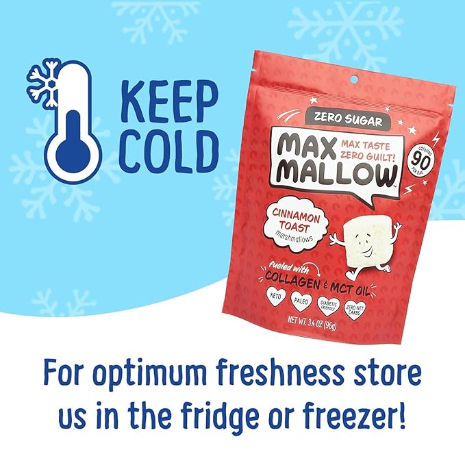 Max Mallow Sugar Free Marshmallows - Keto Friendly, Perfect for S'mores, Hot Chocolate, and Baking with Zero Sugar Snacks, Smores Mct Oil Zero Sugar Marshmellow Marshmallow, Cinnamon Toast, 2 Pack