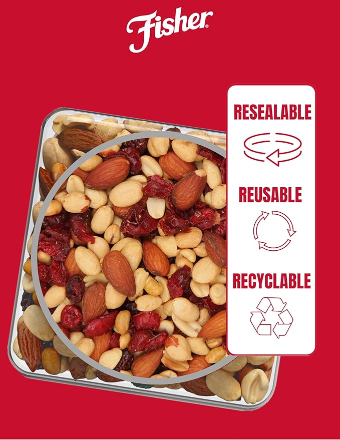 Fisher Snack Hunger Fighter Bulk Trail Mix, 38 oz (Pack of 1), Peanuts, Almonds, Dried Sweetened Cranberries and Soy Nuts, Snacks for Adults and Kids, Dried Fruit, Healthy Snacks for Adults