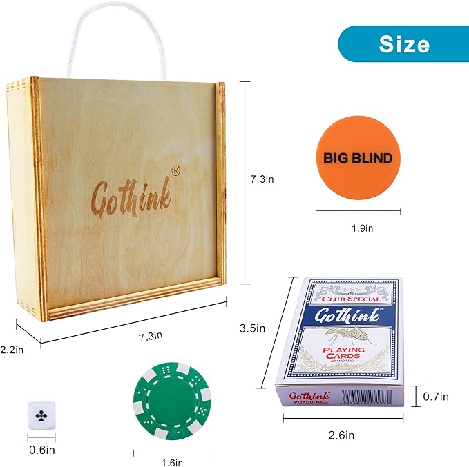 GOTHINK Classic Poker Chip Starter Game Set with 100 Professional Poker Chips, 2 Deck of Cards, 5 Dices & 3 Buttons, Poker Set Suitable for Texas Hold'em Blackjack Gambling Adults Kids Beginners