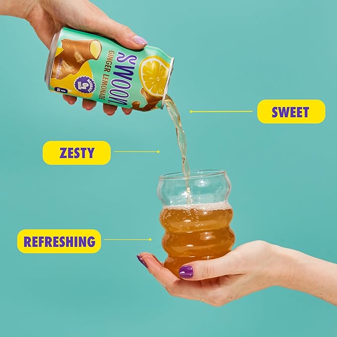 Swoon Ginger Lemonade - Sugar Free Lemonade, Low Carb, Keto & Paleo-Friendly, Gluten-Free - Zero Sugar Drinks Made with 100% Lemon Juice Concentrate & Sweetened by Monk Fruit, 12 Fl oz (Pack of 12)