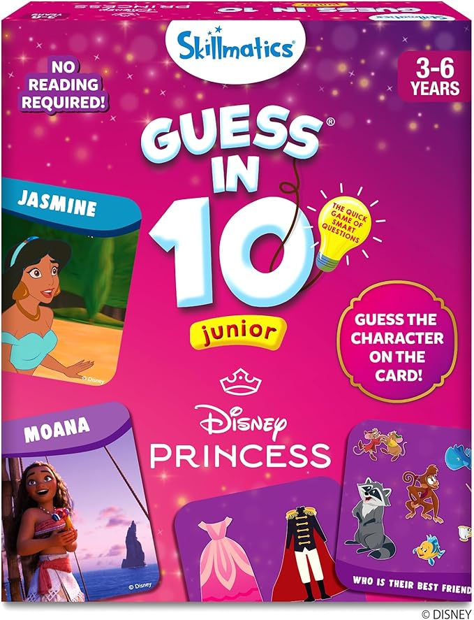 Skillmatics Guess in 10 - Disney Princess Card Game for Preschool Kids, Girls & Boys Who Love Cinderella, Ariel, Jasmine, Fun Travel Game & Gifts for Ages 3, 4, 5, 6