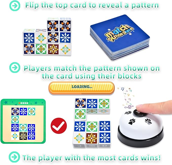 Wooden Match Puzzle Game Popular Board Games for Family Night, Pattern Matching Puzzle Game, Block Match Puzzles Building Cubes Educational Toys for Kids and Adults