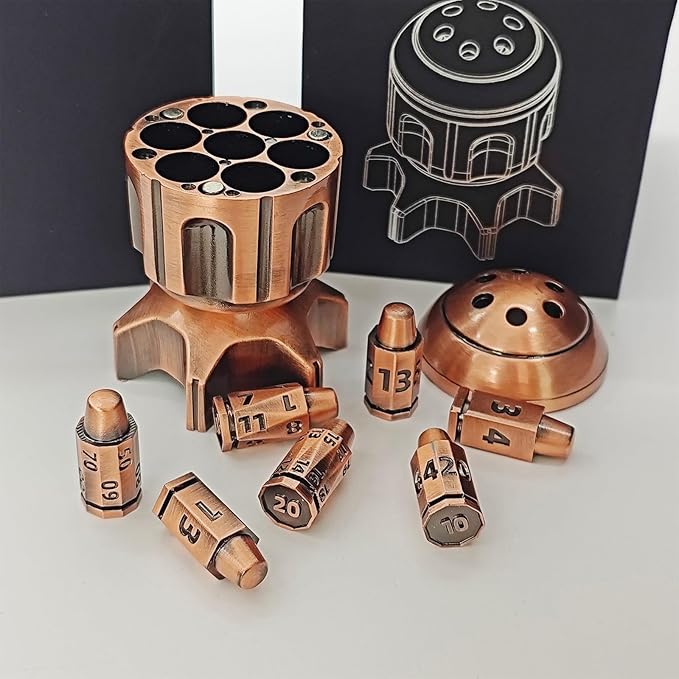 Roulette Dice Spinner for DND Dice Set, 7 Metallic Polyhedral D&D Dice with Gift Case for Dungeons and Dragon Game, RPG Role Playing Table Game Gifts (Copper)