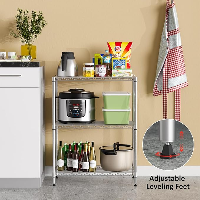 FDW 3-Shelf Adjustable,Storage Shelves Wire Shelving Shelving Unit Metal Shelves Storage Shelf,13" D x 23" W x 30" H,Chrome