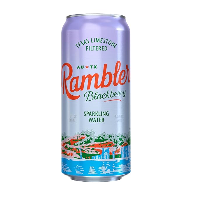 AUTX RAMBLER Sparkling Water, Texas Limestone Mineral Blend, Blackberry Flavor, 16-Ounce Tallboy Cans, 12-Pack