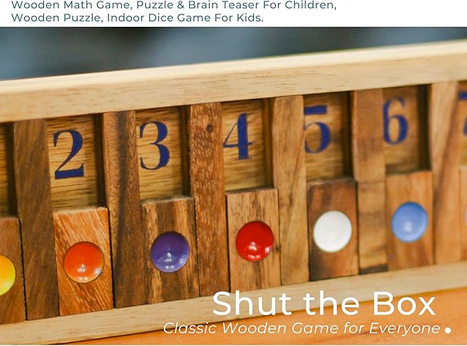 BSIRI Shut The Box Board Games with Math Kids Player Wooden Box of Brain Teaser Puzzles for Family Educational and Get Fun on Game to Teach Kids to Count on Math