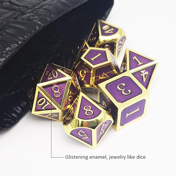 Haxtec D&D Metal Dice Set Gold Purple DND Dice for Dungeons and Dragons Gifts RPG Roleplaying Dice
