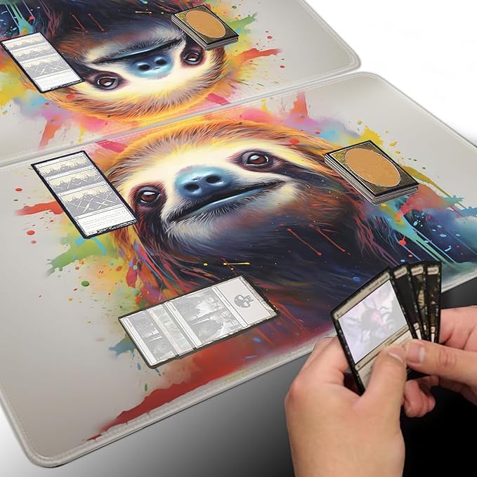 Board Game for TCG Playmat Table Mats Games Size 60X35 cm Mousepad Compatible for MTG RPG CCG Trading Card Game Play mats with 6 Dice (Playmat 138) Sloth