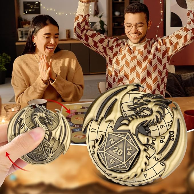 DND Dice Set, 7-in-1 Fingertip Gyro Metallic DND Dice, DND Starter Set, Dragon Dice for DND Dice Set, D&D Gifts with Gift Box, Role Playing Game Board Game Accessories, Bronze