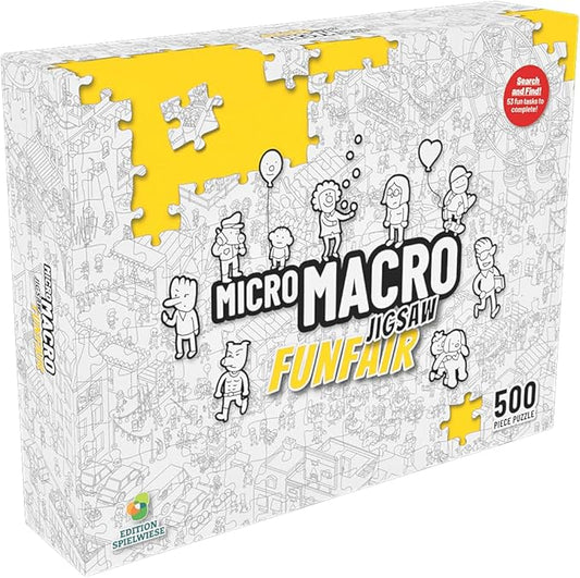 MicroMacro Jigsaw: Funfair 500 Piece Puzzle - Build The Funfair and Find Hidden Objects & Solve Mysteries | Great for Adults and Kids That Love Small Details | Family-Friendly Theme and Images