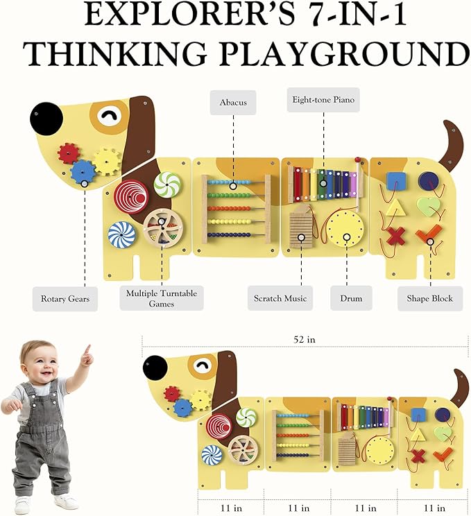 Dog Activity Wall Busy Board Panels, Puppy Montessori Sensory Toys, Sensory Wall Panel for Kids, Wooden Learning Toys, Educational Toy for Toddler Playroom & Children's Daycare