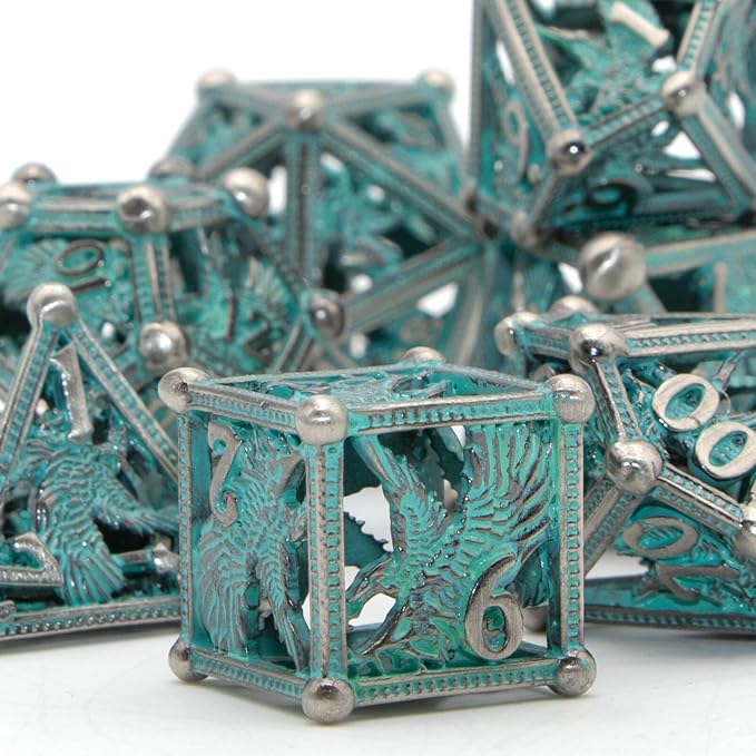 DND Dice HNCCESG Dice Set Eagle Design of 7PC,Metal Dice Hollow D&D Dice for Dungeons and Dragons, D D Gift for RPG Role Playing(Blue)