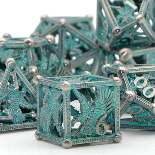 DND Dice HNCCESG Dice Set Eagle Design of 7PC,Metal Dice Hollow D&D Dice for Dungeons and Dragons, D D Gift for RPG Role Playing(Blue)