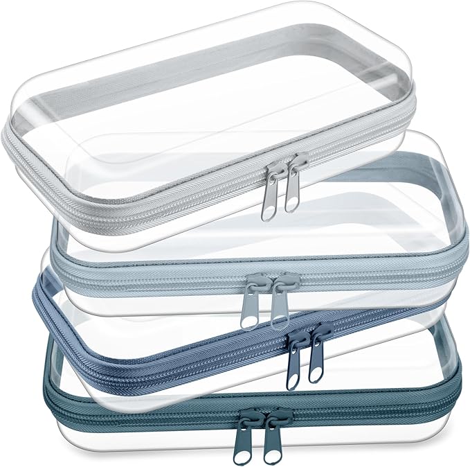 Hoolerry 4 Pcs Hard Clear Zipper Case Transparent Cases for Snacks Makeup Bag Plastic Storage Box Containers for Building Blocks, Puzzles, Cosmetics(Morandi,7.5 x 3.9 x 2 in)