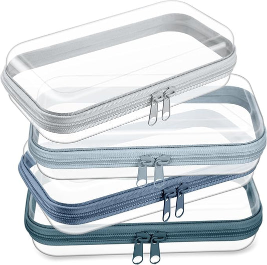 Hoolerry 4 Pcs Hard Clear Zipper Case Transparent Cases for Snacks Makeup Bag Plastic Storage Box Containers for Building Blocks, Puzzles, Cosmetics(Morandi,7.5 x 3.9 x 2 in)