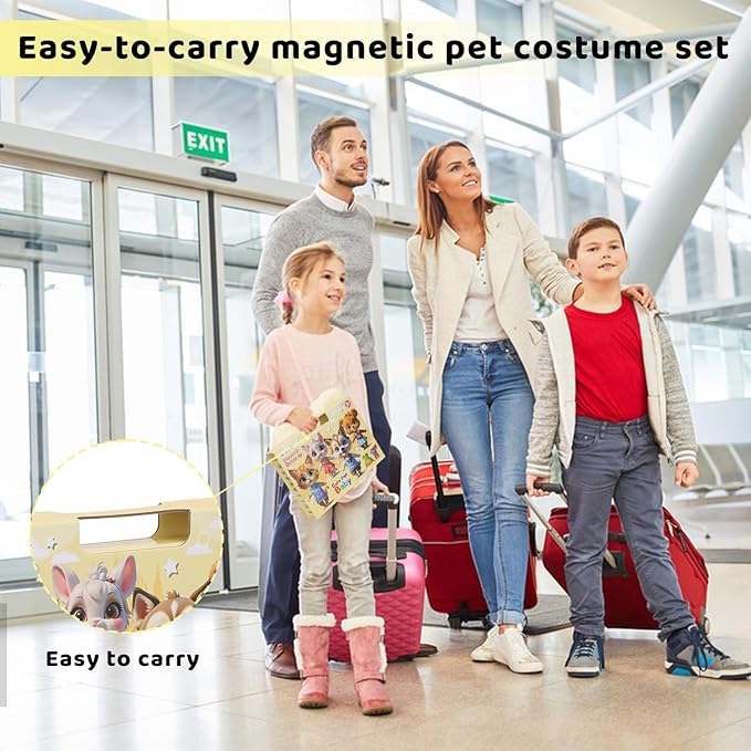 Yuzee Magnetic Dress Up Games Cute Pets Set with Storage Box, 55 Pieces of Clothing Magnets and 4 Cute Animal Figures Accessories, Magnetic Travel Toys Reusable, Foster Creativity and Imagination (A)