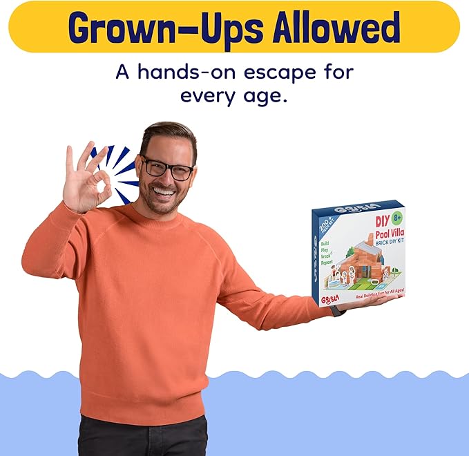 Gondola Mini Bricks - DIY Pool House, Mini Cinder Blocks STEM Toys - Construction Toys & Dollhouse Accessories for Boys & Girls - Small Brick Stem Toys for Boys Age 8-12, 200+ Pieces