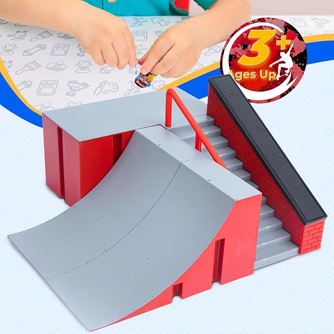 Finger Skateboards Ramp Set, Fingerboard Skatepark Deck with Ramps, Fingerboard Half Pipe Ramp for Kids Adults Fingerboard Training Props Interactive Freestyle Skate Game B