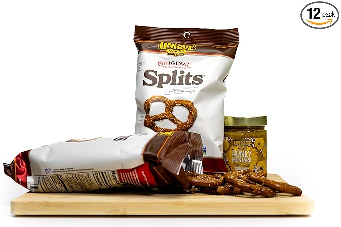 Unique Snacks Original Splits Pretzels, Delicious Homestyle-Baked Snack Bag, OU Kosher, and Non-GMO Food, No Artificial Flavor, 2.12 Oz. Bag, Pack of 12