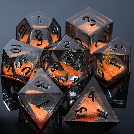 DND Dice Set - Handcrafted Liquid Core Sharp Edge 7-Die Resin Dice with Colorful Quicksand Effect๏ผfor DND, RPG, MTG, Tabletop Games๏ผBLBZE BEHR Soul๏ผ