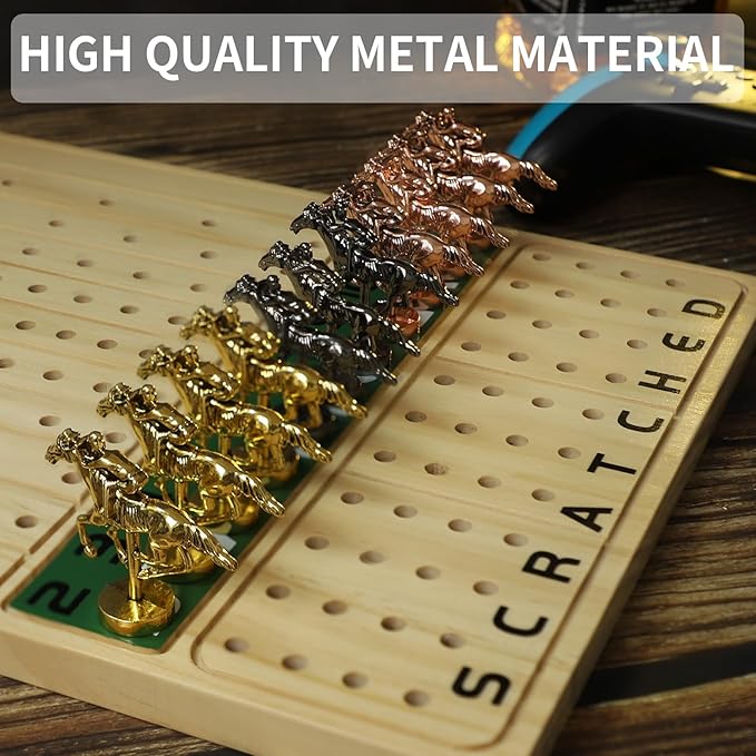 HOROW Metal Horse Racing Board Game Card Board Game Finish Line Luxury Edition Solid Wood Race Game Board 11 Batches of Metal Model Horses 2 Sets of Dice and 2 Boxes of Cards…