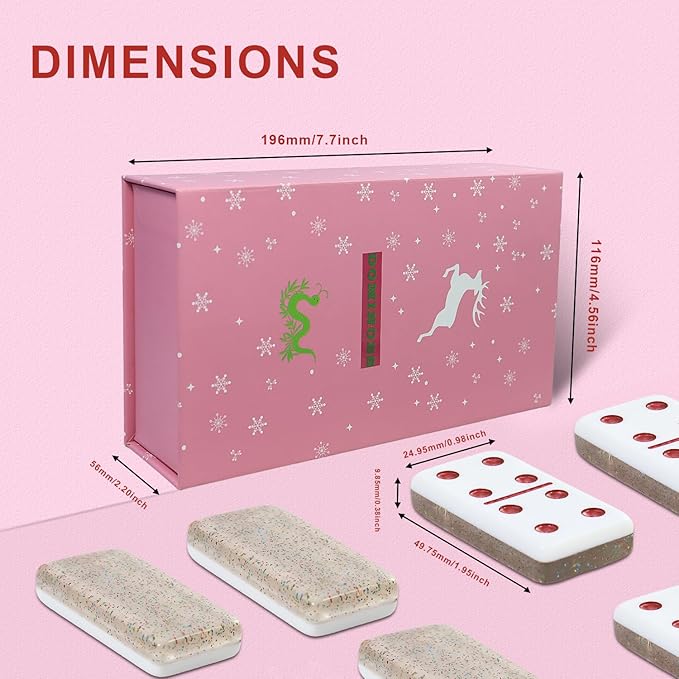 Dominoes Set for Adults, Double 6 Dominos Game Set with 28 Domino Tiles Double with Upscale Gift Boxes -7 Polyhedral Dice -Classic Board Games (Light Brown)